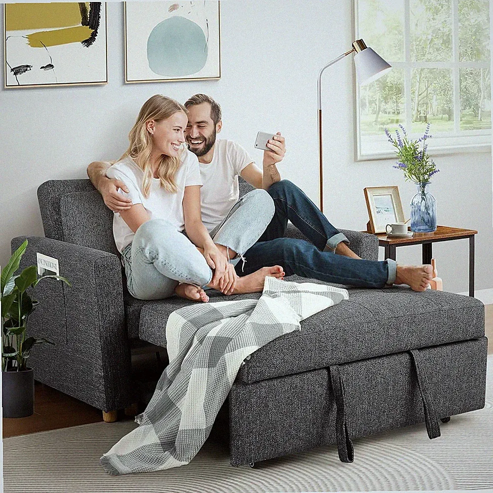 3 in 1 Convertible Sofa Bed 49 inch Sleeper Sofa Linen Loveseat Futon Couch Bed