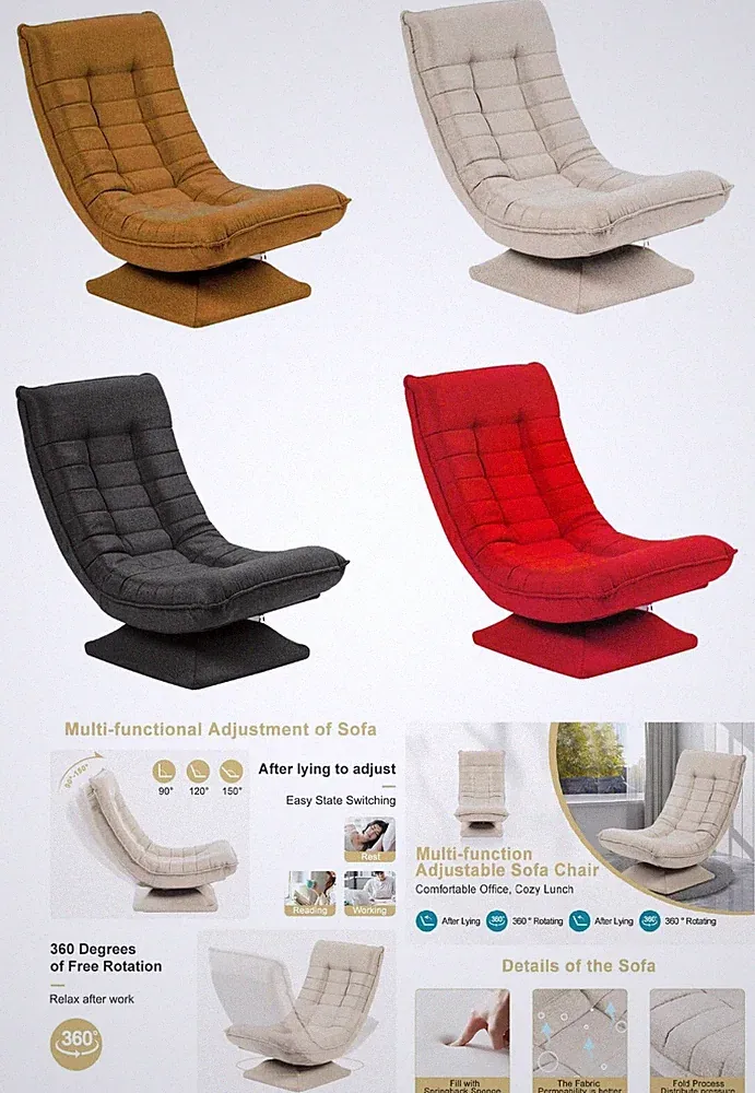 360-Degree Rotatable Swivel 5-Fold Adjustable Backrest Lazy Lounger Chair Seat