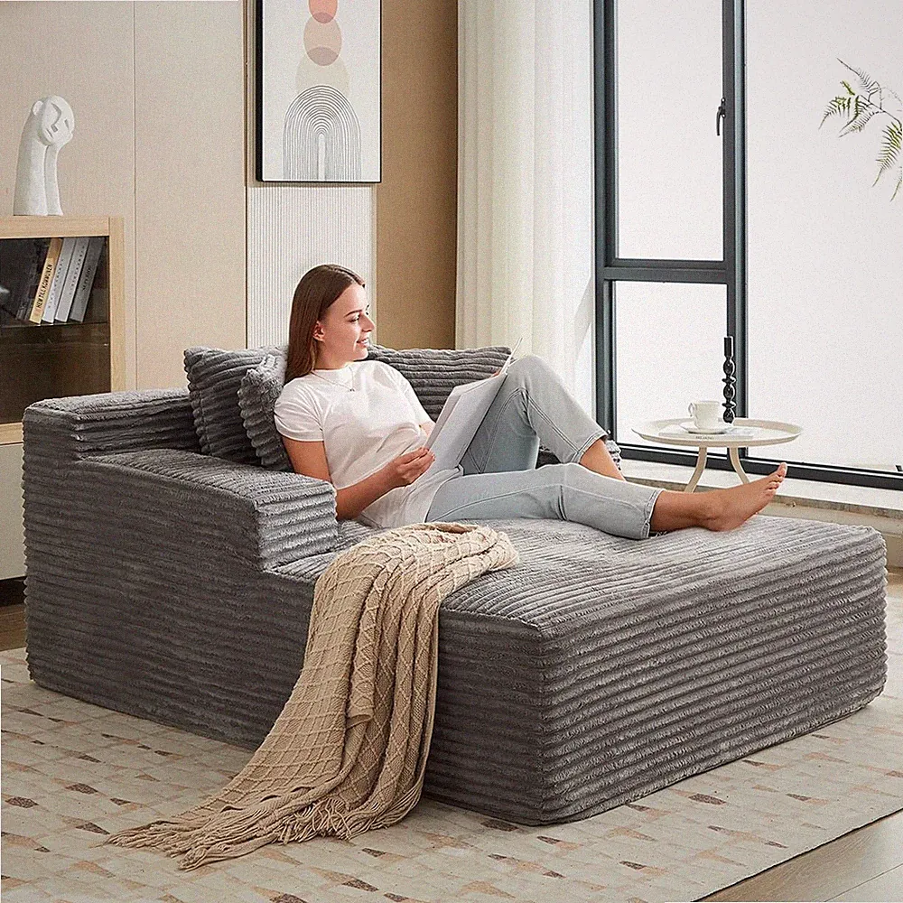 67x50x29" 50-Inch Oversized Chaise Lounge Includes 3 Pillows, Corduroy Sofa NEW