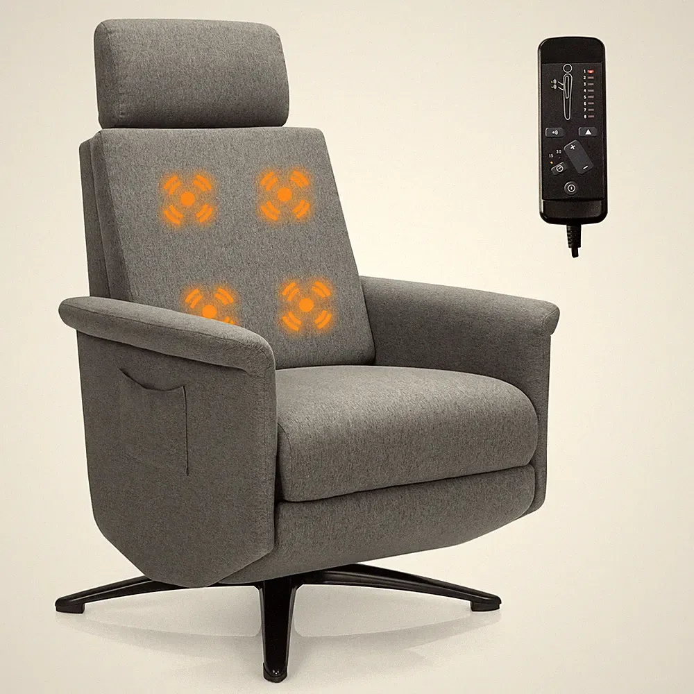 Giantex Massage Recliner Chair Swivel Single Sofa Lounge w/ Remote Control Grey