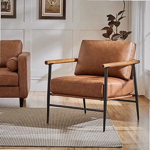 Mid-century PU Leather Accent Chair Lounge Chair with Metal Frame