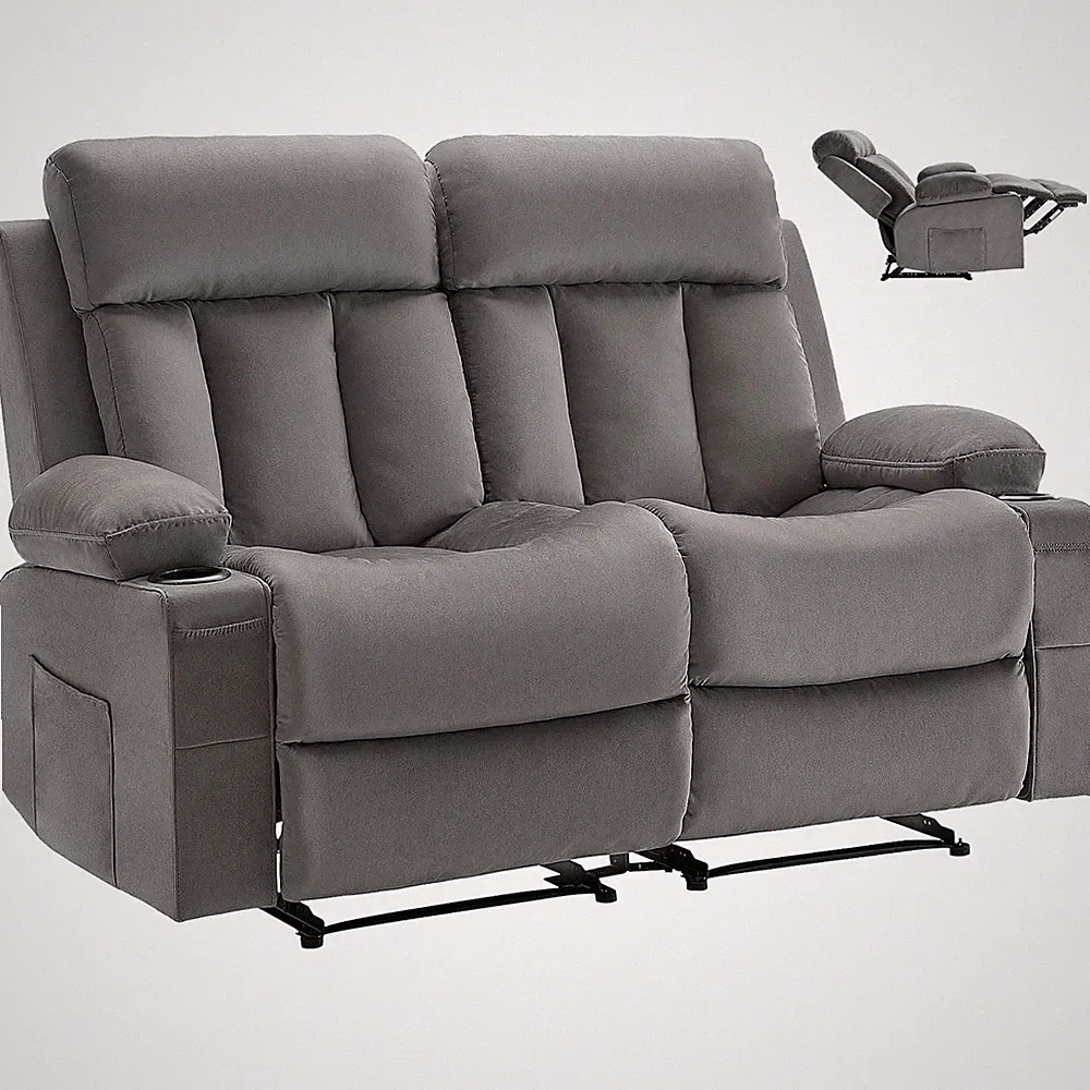 VEVOR Loveseat Recliner Sofa Power Reclining Velvet Couch with Heating & Massage