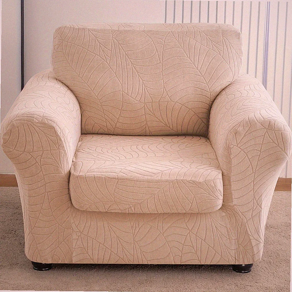 Waterproof leaf pattern jacquard stretch armchair cover with cushion cover